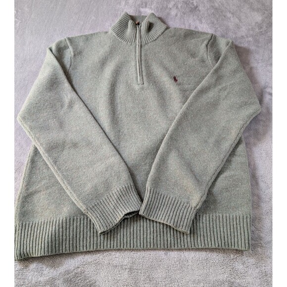 Flawed Polo Ralph Lauren Sweater Men’s L Green Lambswool 1/4 Zip Italy - Picture 5 of 11